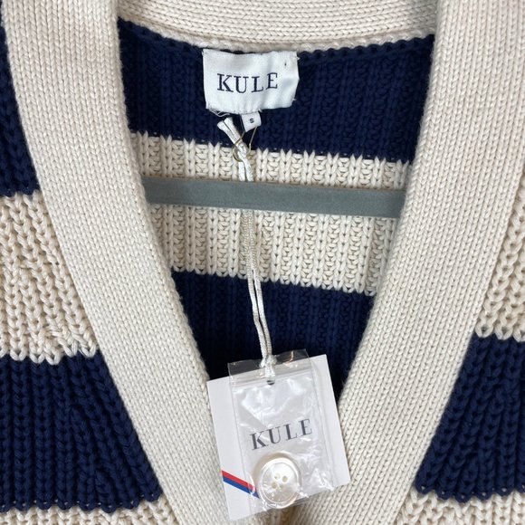 NWT Kule The Tempest Long Sleeve Button Front Cardigan Sweater Navy Cream Size S - Picture 3 of 8